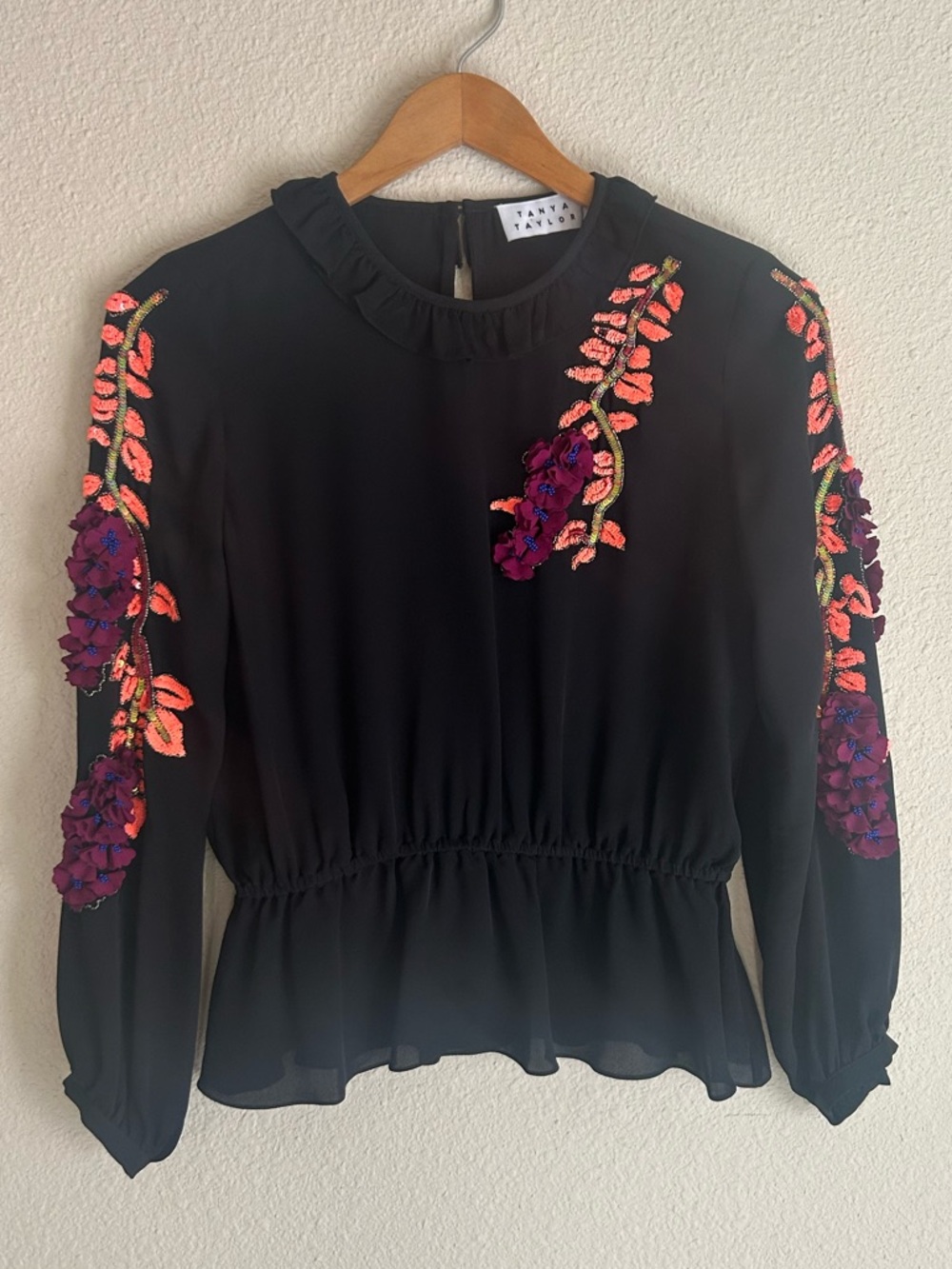 Tanya Taylor Wisteria Olympia Silk Sequin Peplum Blouse | sz 4